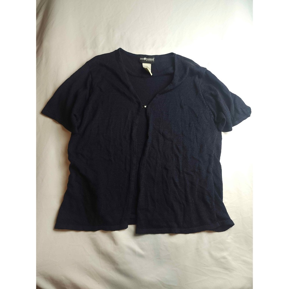 Sag Harbor‎ Woman Navy Blue Short Sleeve Knit Cardigan Sweater 1X
